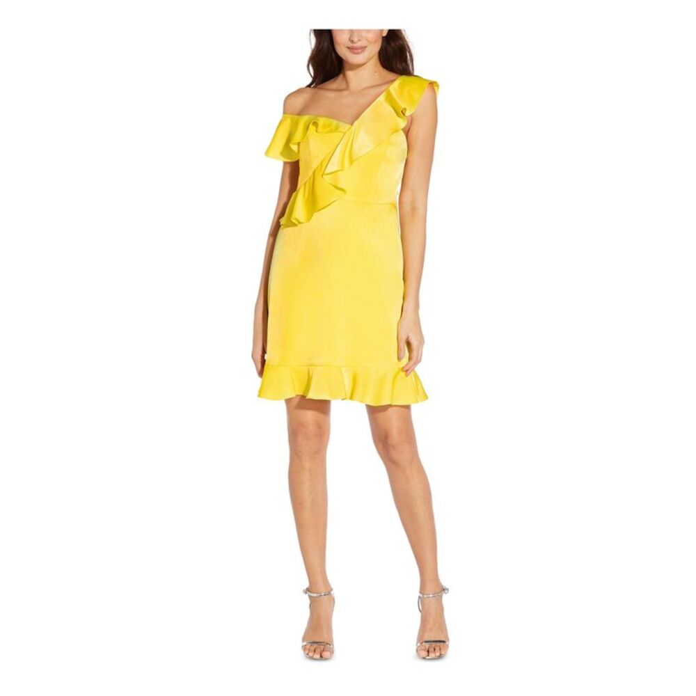 AIDAN AIDAN MATTOX Womens Yellow Lined Flutter Sleeve A-Line Dress 10 - Picture 3 of 4